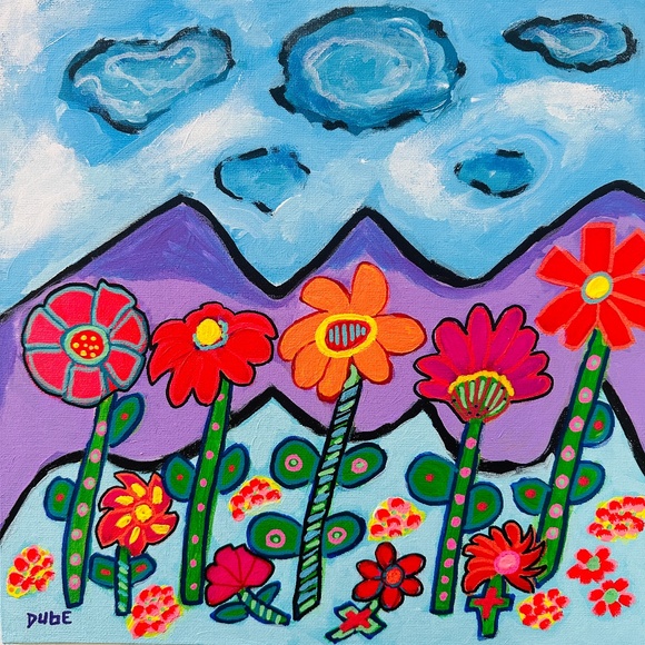 Original Painting Collectible Candy Cane Flowers 12"x12" Canvas Panel OOAK - Picture 1 of 4